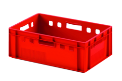 Ящик пластиковый для мяса Е2 морозостойкий лёгкий, 600х400х200 мм, красный [12.442.40.PE.R]