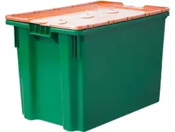 Ящик пластиковый сплошной с крышкой, 600x400x415 мм, 75 л, зеленый [605-1 SP ГД]