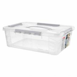 Ящик для хранения универсальный с замками и ручкой Grand box,10л, светло-серый