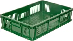 Ящик пластиковый перфорированный, 600×400×140 мм, 27 л, зелёный [705.01.02]
