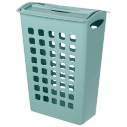 Корзина для белья с поворотной крышкой узкая, светло-голубая