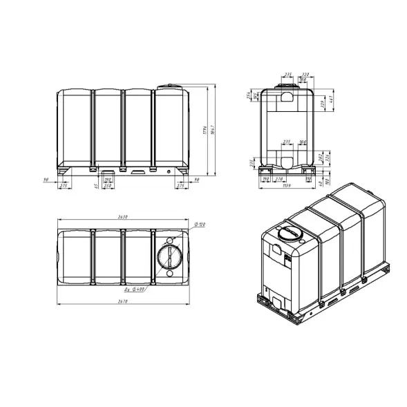Емкость KR 4000л под плотность до 1.2 г/см3 белая с откидной крышкой в обрешетке New