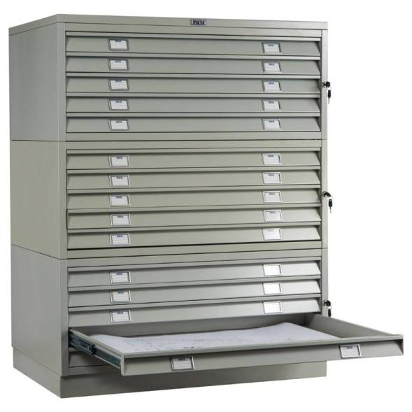 Шкаф металлический картотечный (картотека) для чертежей ПРАКТИК A0-15, А0, 15 ящиков, 1270x1359x927 мм