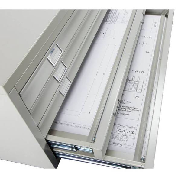 Шкаф металлический картотечный (картотека) для чертежей ПРАКТИК A0-15, А0, 15 ящиков, 1270x1359x927 мм