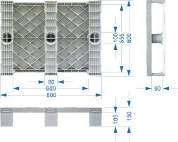 Паллет (поддон) пластиковый сплошной на 3-х полозьях, 800x600х150 мм, черный [TR 680]