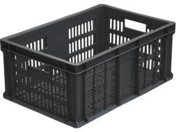 Ящик пластиковый перфорированный, 600x400x250 мм, 46 л, черный [201]
