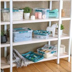 Ящик универсальный с замками и вставкой- органайзером Grand box, 4,2л, голубой