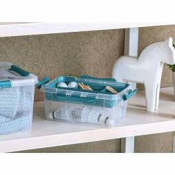 Ящик универсальный с замками и вставкой- органайзером Grand box, 4,2л, голубой