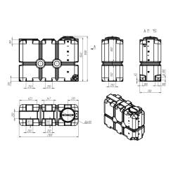 Емкость пластиковая для воды и дизельного топлива ST 2000 л с патрубками d100мм и резьбовой крышкой под плотность вещества до 1.0 г/см3, черный