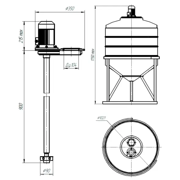 Емкость ФМ 500 белая в обрешетке N с турбинной мешалкой