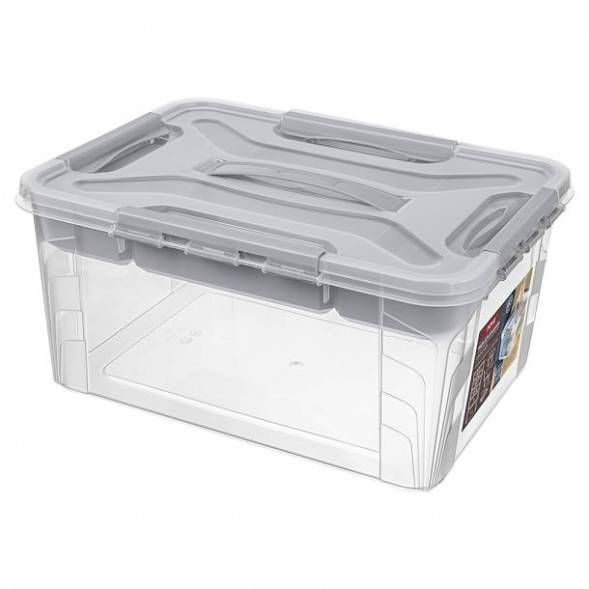 Ящик универсальный с замками и вставкой-органайзером Grand box, 15,3л, светло-серый