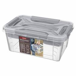 Ящик универсальный с замками и вставкой-органайзером Grand box, 4,2л, светло-серый
