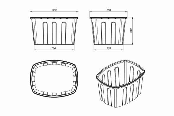 Ванна пластиковая пищевая О, 200 л, HDPE, черный [131.0200.899.000]