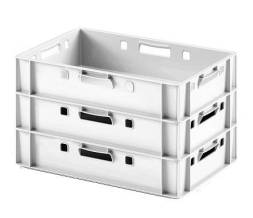  Ящик пластиковый сплошной Е1 (евроформат) для мяса глубокой заморозки, 600х400х120 мм, белый [12.421.40.PE]