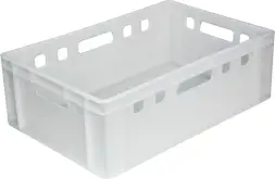 Ящик пластиковый сплошной с гладким дном Е2 (евроформат), 600x400x200 мм, 40 л, белый [207 м гд]